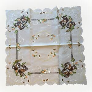 Vintage Cutwork Applique Embroidery Mr. Tablecloth Puppy Dog Tablecloth 33x33